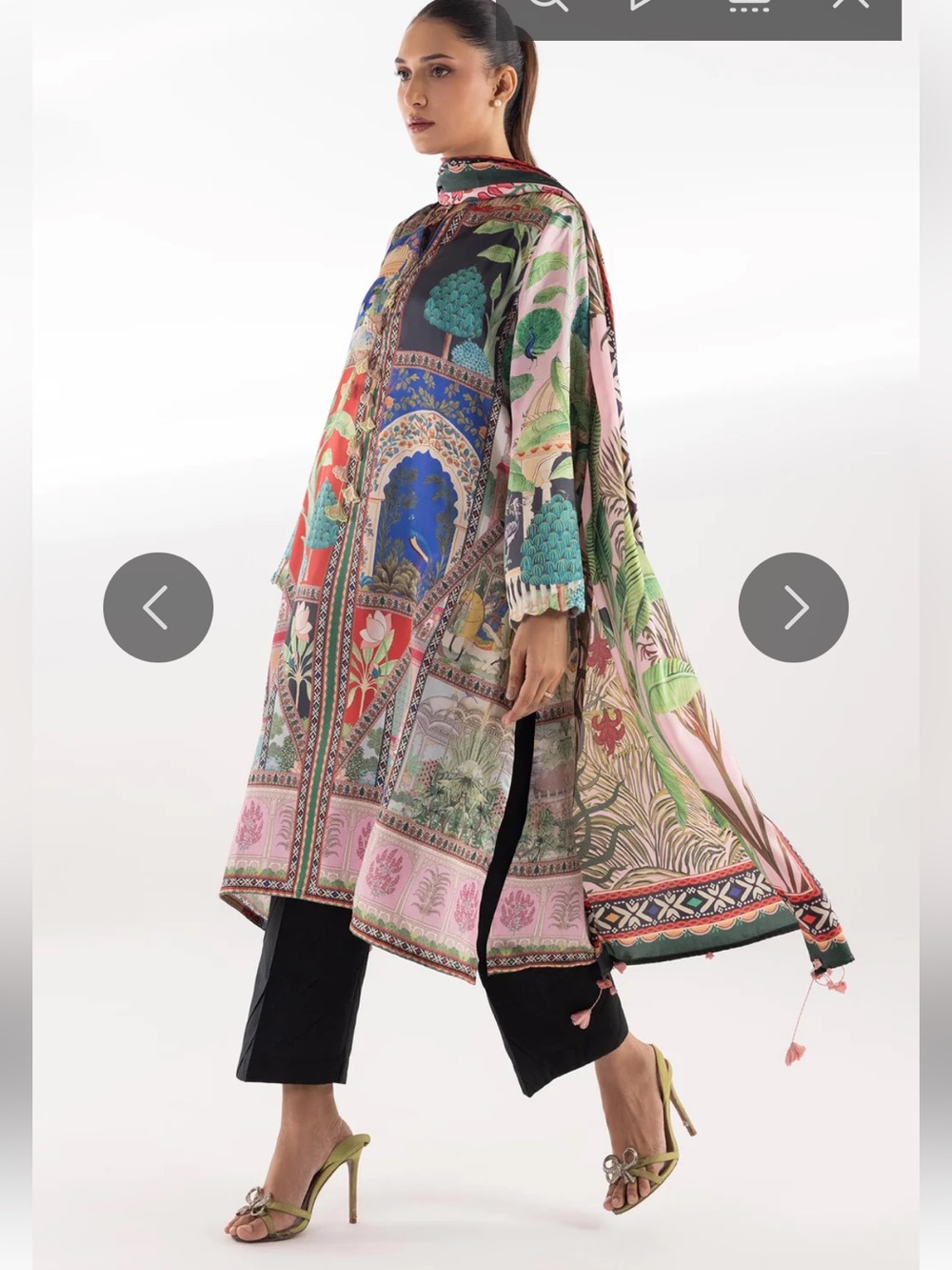 Vibrant Printed Satin Long Printed Shirt with Dupatta - Multicolor